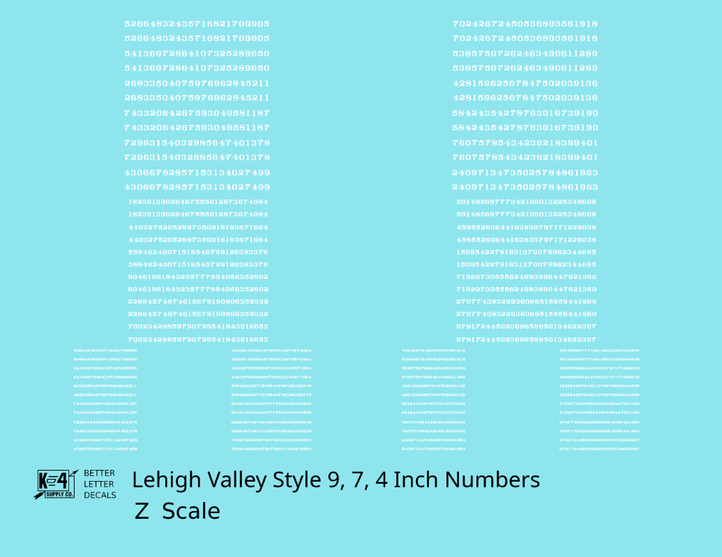 Lehigh Valley Freight Car Numbers  White 9, 7 and 4 Inch Renumber