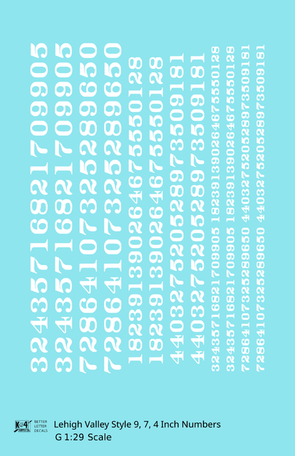 Lehigh Valley Freight Car Numbers  White 9, 7 and 4 Inch Renumber