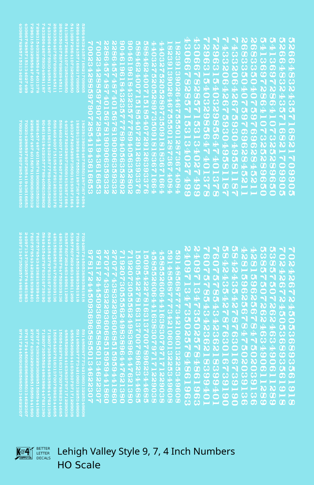 Lehigh Valley Freight Car Numbers  White 9, 7 and 4 Inch Renumber