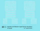 N&W Style Railroad Roman Freight Car Numbers  White 9, 7 and 4 Inch Renumber