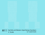 N&W Style Railroad Roman Freight Car Numbers  White 9, 7 and 4 Inch Renumber