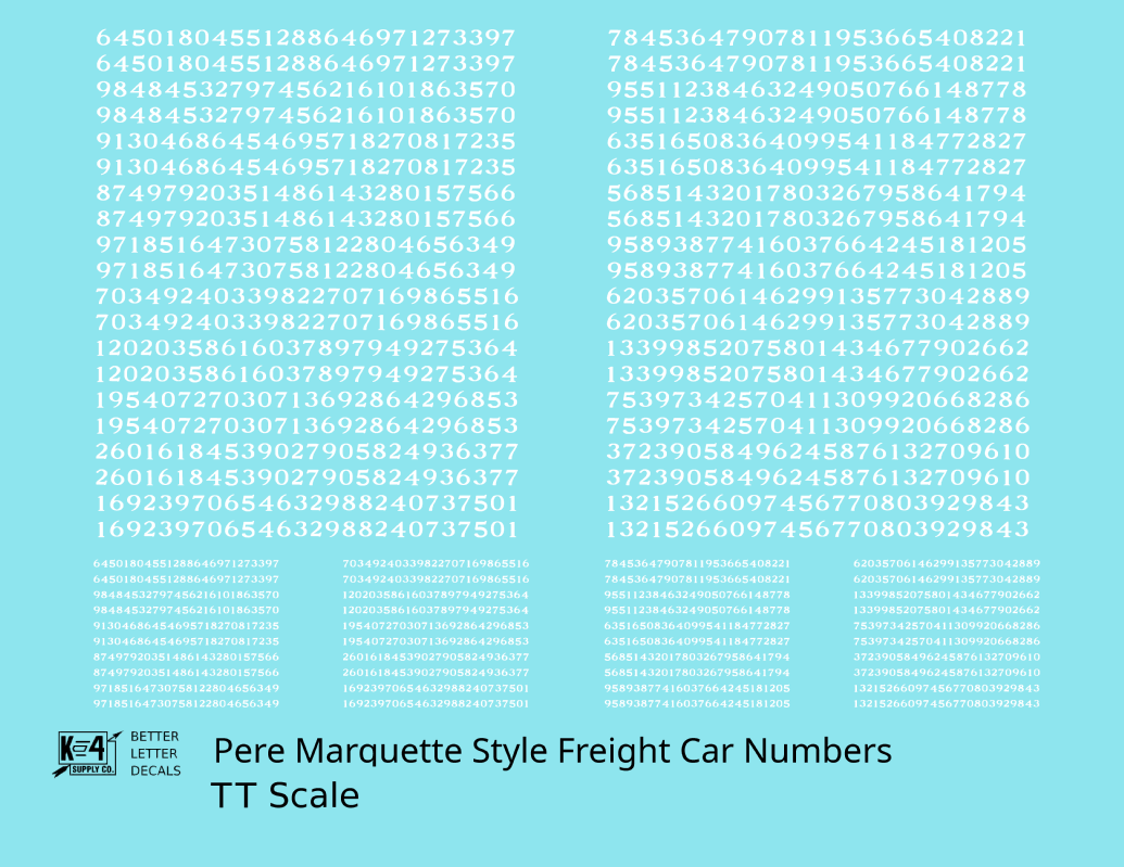 Pere Marquette Style Numbers  White 9 and 4 Inch Renumber