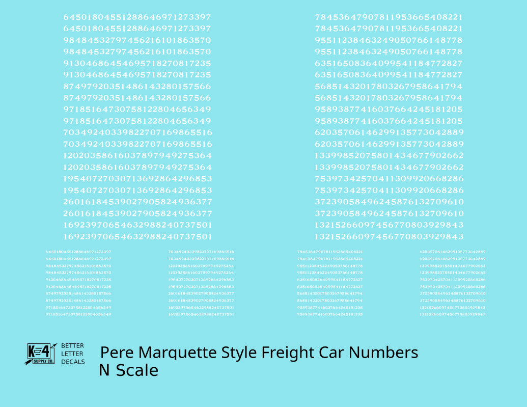 Pere Marquette Style Numbers  White 9 and 4 Inch Renumber