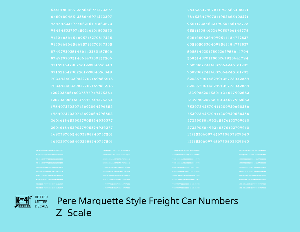 Pere Marquette Style Numbers  White 9 and 4 Inch Renumber