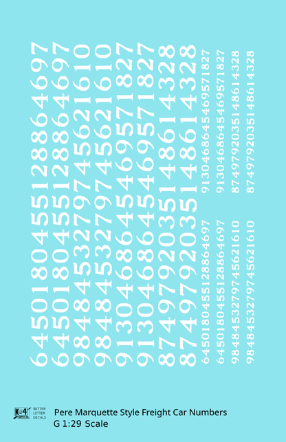 Pere Marquette Style Numbers  White 9 and 4 Inch Renumber