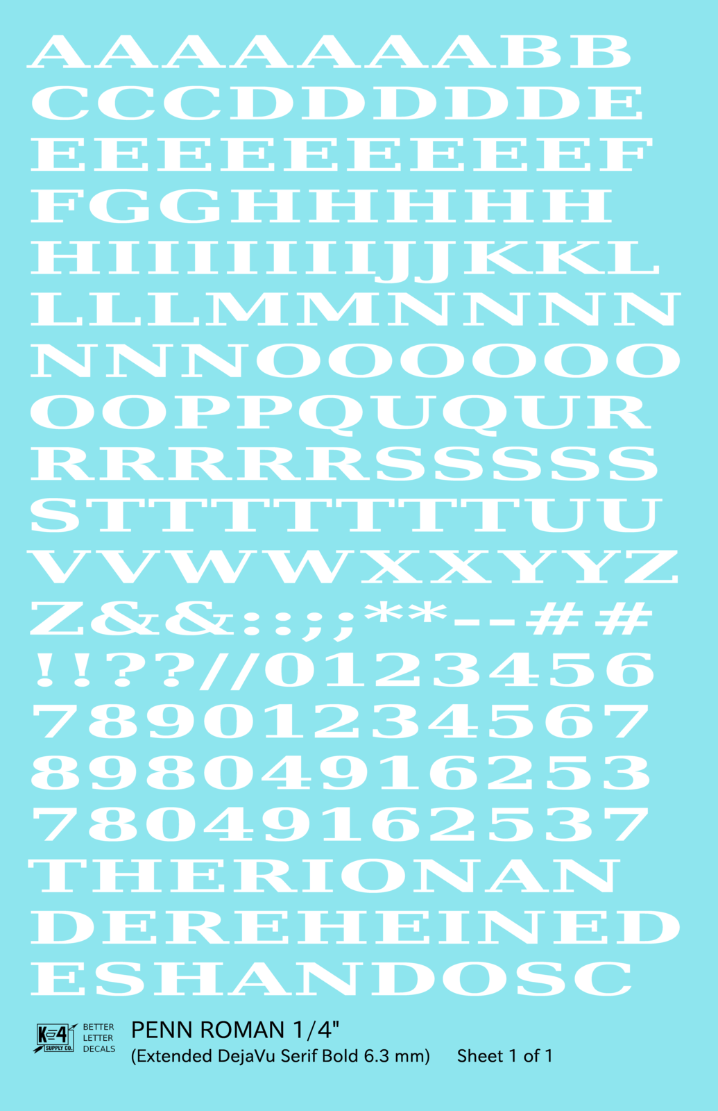Penn Roman Letter Number Alphabet