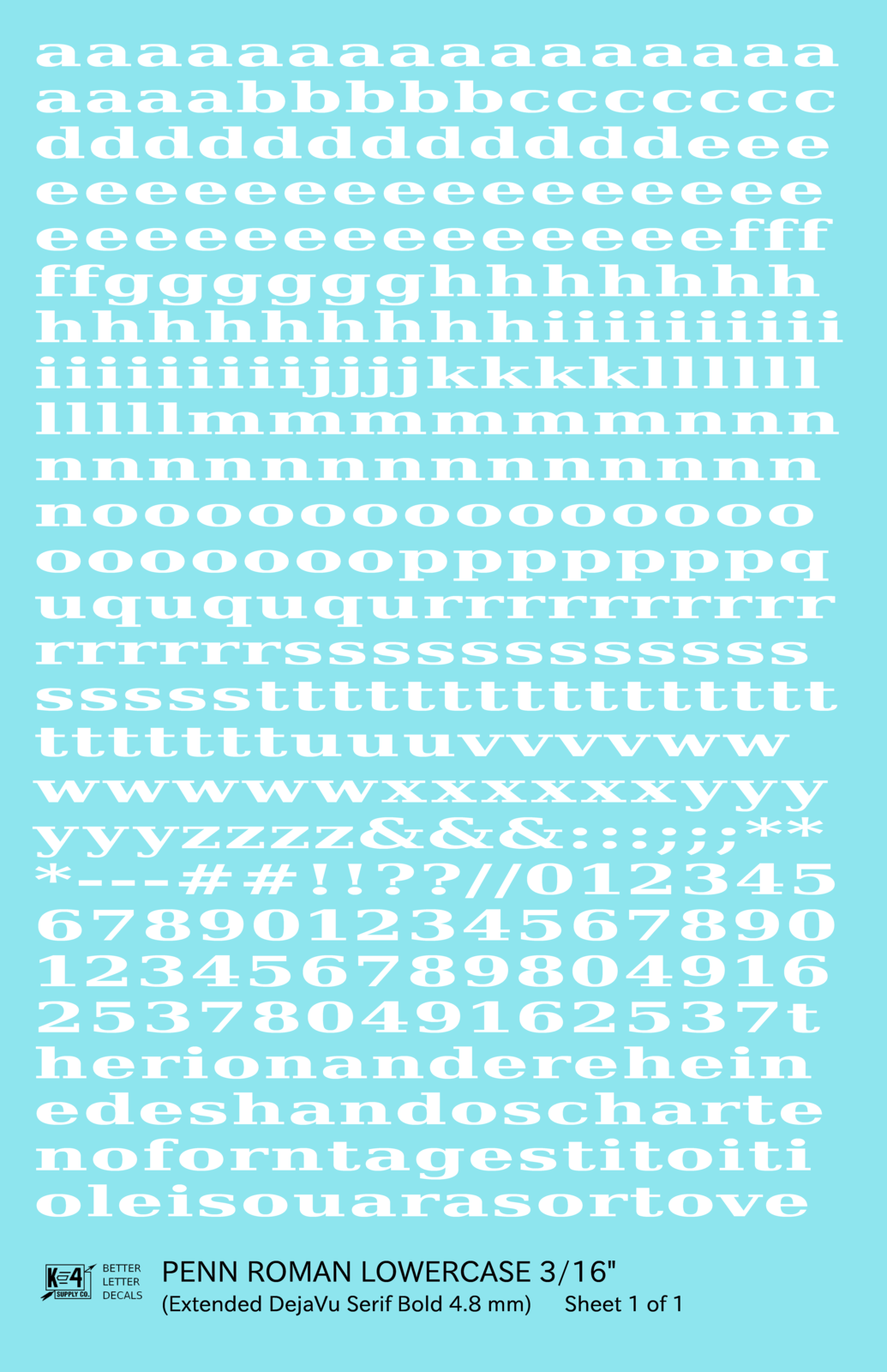 Lowercase Penn Roman Letter Number Alphabet