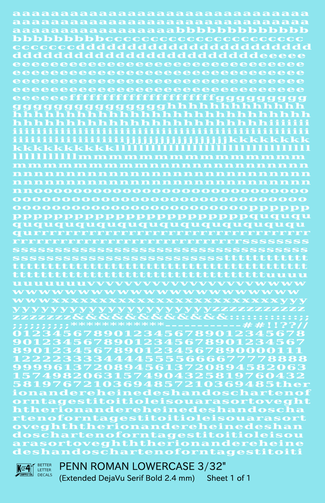 Lowercase Penn Roman Letter Number Alphabet