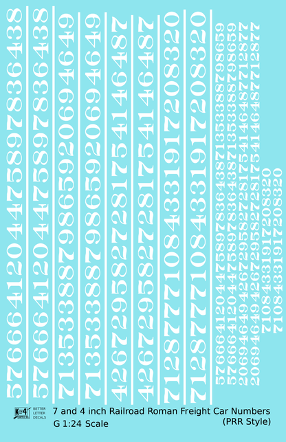 PRR Pennsylvania Style 7 Scale Inch Railroad Roman Freight Car Numbers