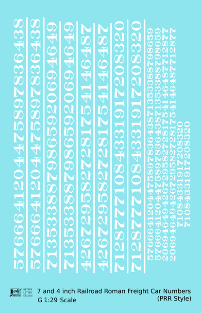 PRR Pennsylvania Style 7 Scale Inch Railroad Roman Freight Car Numbers