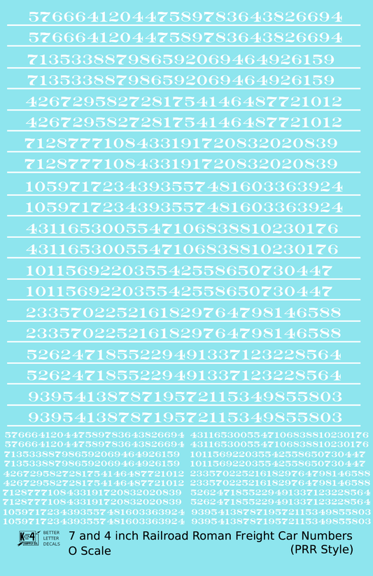 PRR Pennsylvania Style 7 Scale Inch Railroad Roman Freight Car Numbers