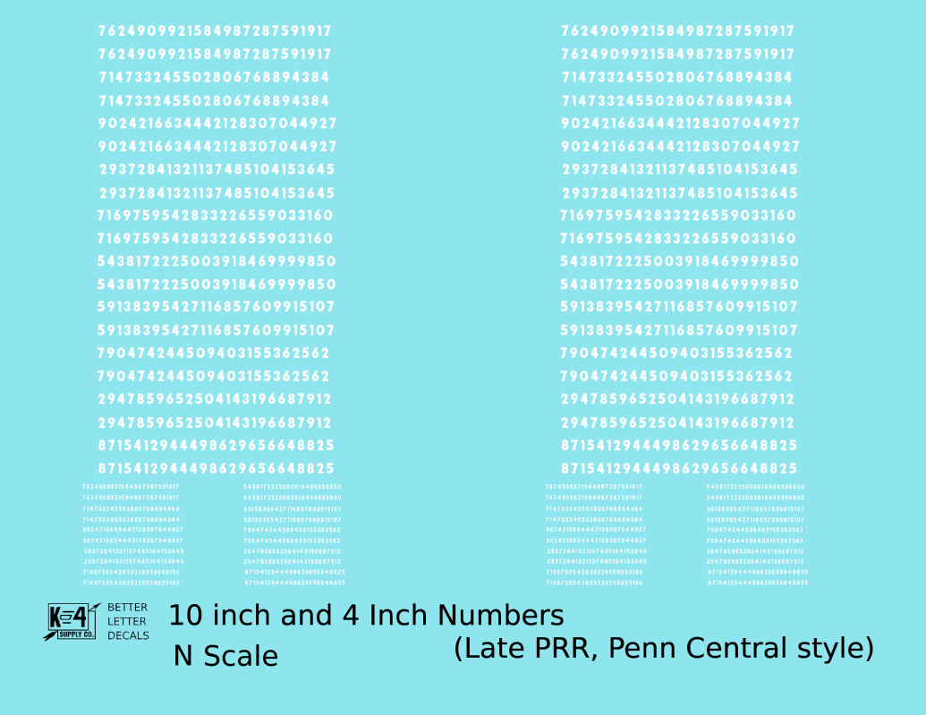 Late PRR Pennsylvania/Penn Central 10 Scale Inch Gothic Freight Car Numbers