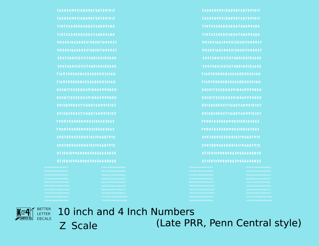 Late PRR Pennsylvania/Penn Central 10 Scale Inch Gothic Freight Car Numbers