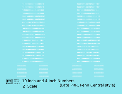 Late PRR Pennsylvania/Penn Central 10 Scale Inch Gothic Freight Car Numbers