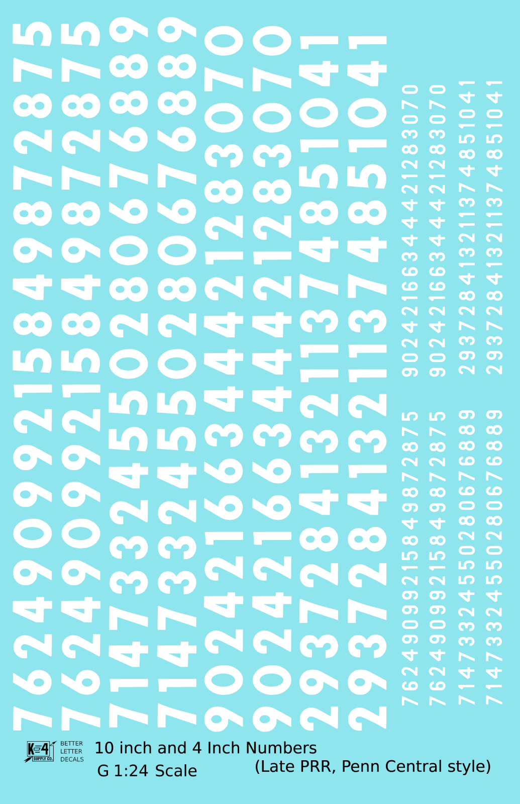 Late PRR Pennsylvania/Penn Central 10 Scale Inch Gothic Freight Car Numbers