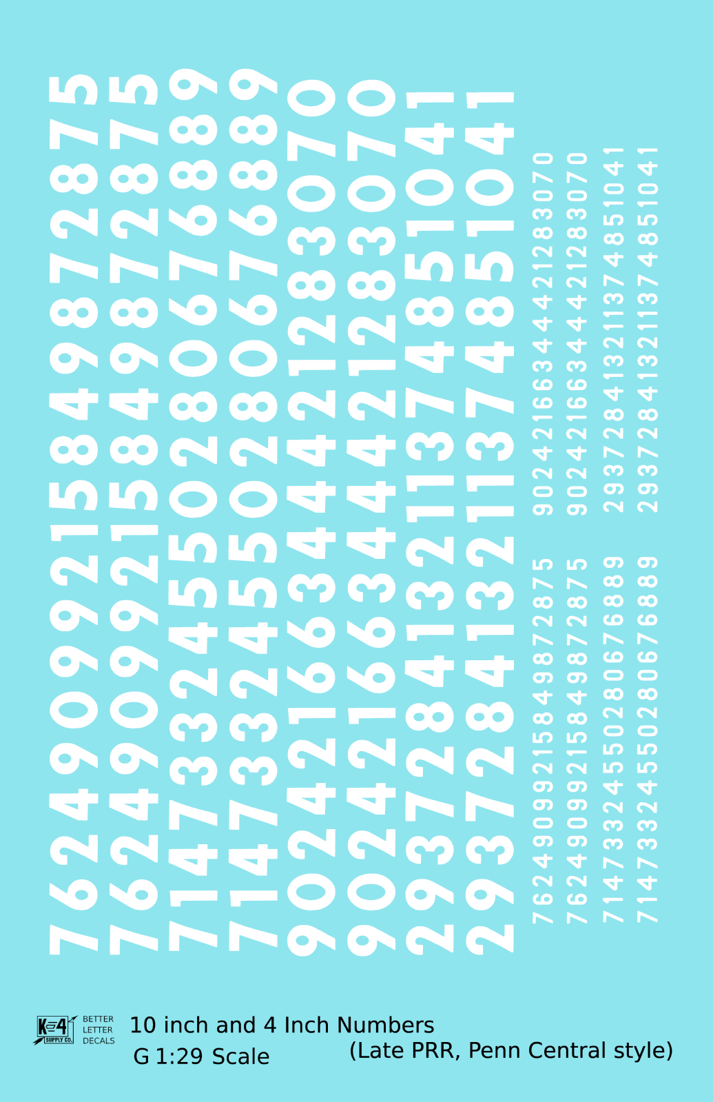Late PRR Pennsylvania/Penn Central 10 Scale Inch Gothic Freight Car Numbers