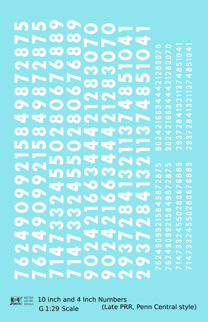 Late PRR Pennsylvania/Penn Central 10 Scale Inch Gothic Freight Car Numbers