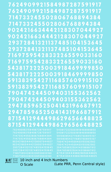 Late PRR Pennsylvania/Penn Central 10 Scale Inch Gothic Freight Car Numbers