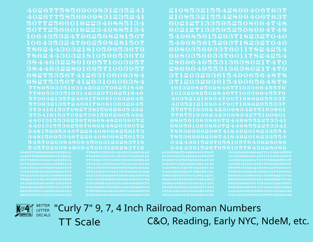 Reading, NYC, C&O, NdeM Freight Car Numbers  White 9, 7 and 4 Inch Renumber