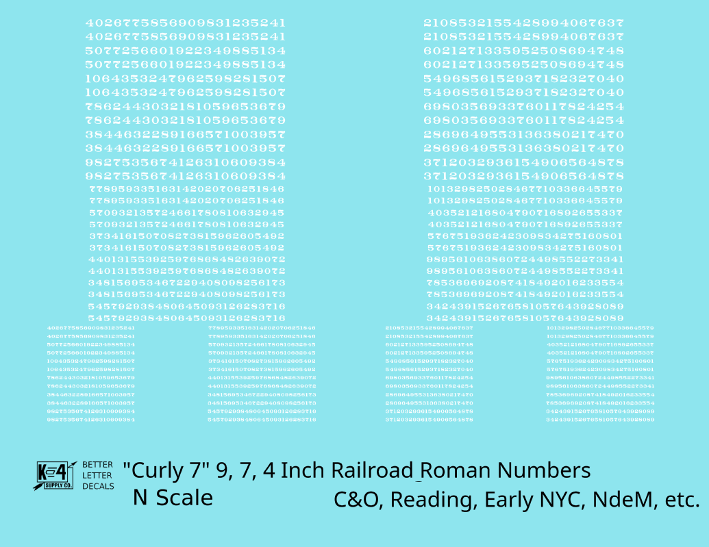 Reading, NYC, C&O, NdeM Freight Car Numbers  White 9, 7 and 4 Inch Renumber