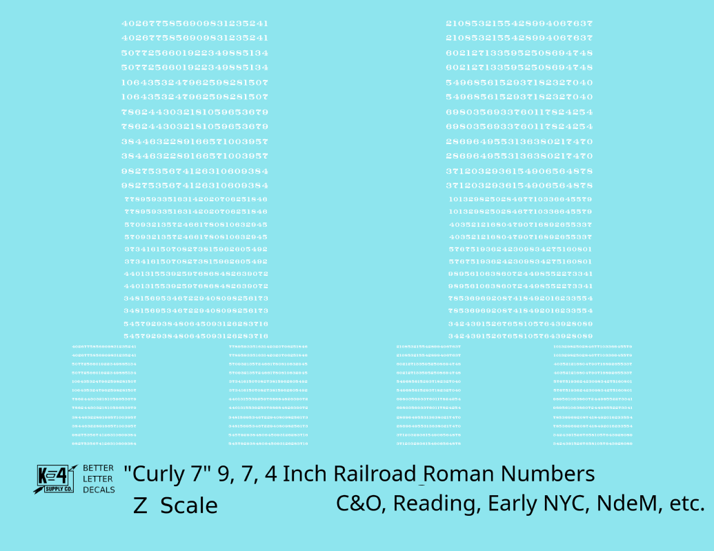 Reading, NYC, C&O, NdeM Freight Car Numbers  White 9, 7 and 4 Inch Renumber