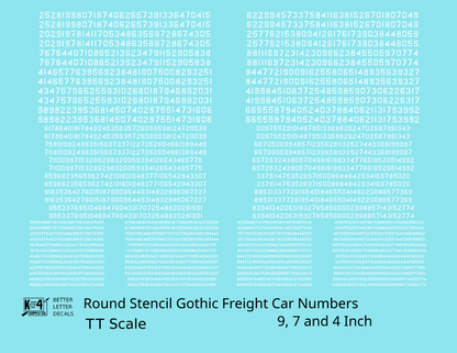 Round Stencil Gothic Freight Car Numbers  White 9, 7 and 4 Inch Renumber