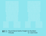 Round Stencil Gothic Freight Car Numbers  White 9, 7 and 4 Inch Renumber