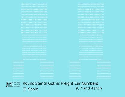 Round Stencil Gothic Freight Car Numbers  White 9, 7 and 4 Inch Renumber