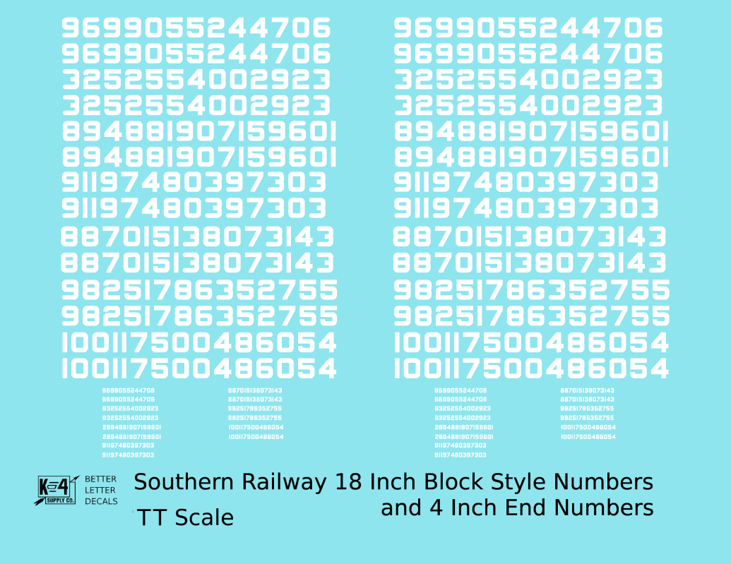 Southern Railway 18 Scale Inch Block Style Freight Car Numbers