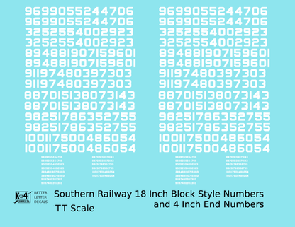 Southern Railway 18 Scale Inch Block Style Freight Car Numbers