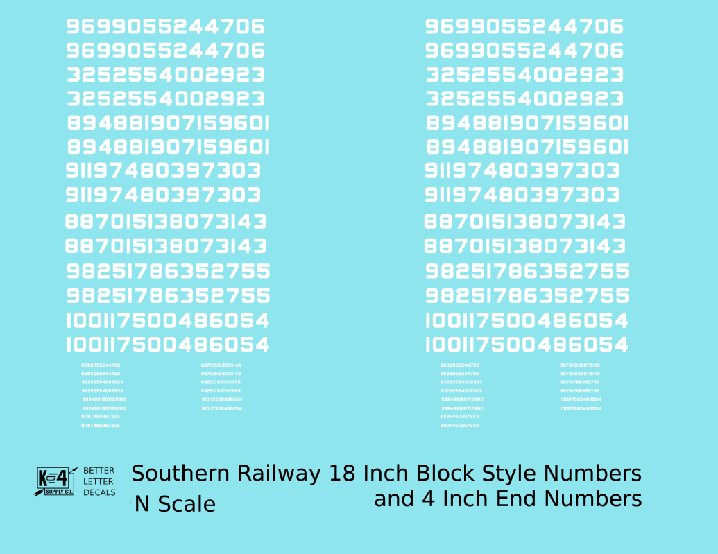 Southern Railway 18 Scale Inch Block Style Freight Car Numbers