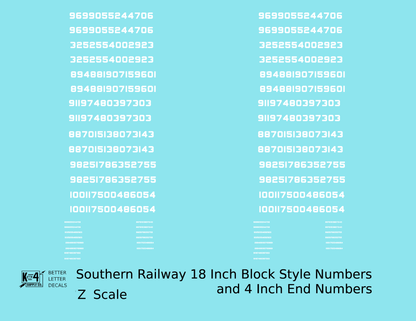 Southern Railway 18 Scale Inch Block Style Freight Car Numbers