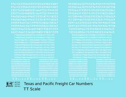 Texas and Pacific Style Numbers  White 10, 7 and 4 Inch Renumber