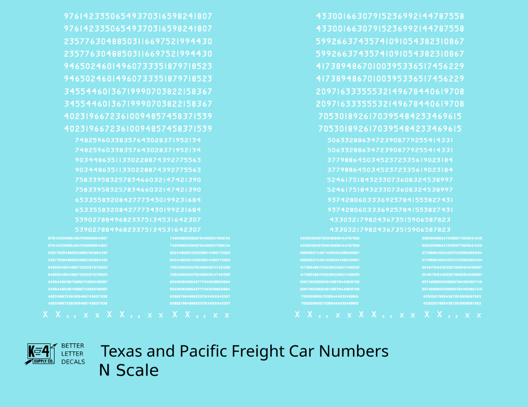 Texas and Pacific Style Numbers  White 10, 7 and 4 Inch Renumber