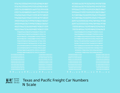 Texas and Pacific Style Numbers  White 10, 7 and 4 Inch Renumber