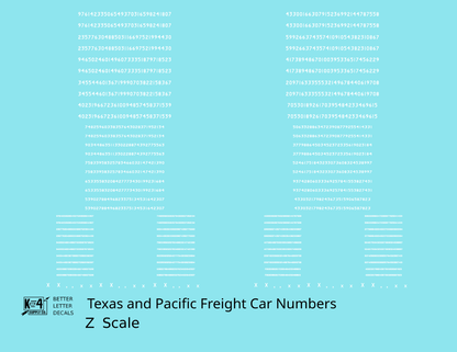 Texas and Pacific Style Numbers  White 10, 7 and 4 Inch Renumber