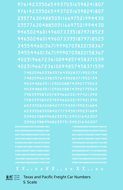 Texas and Pacific Style Numbers  White 10, 7 and 4 Inch Renumber