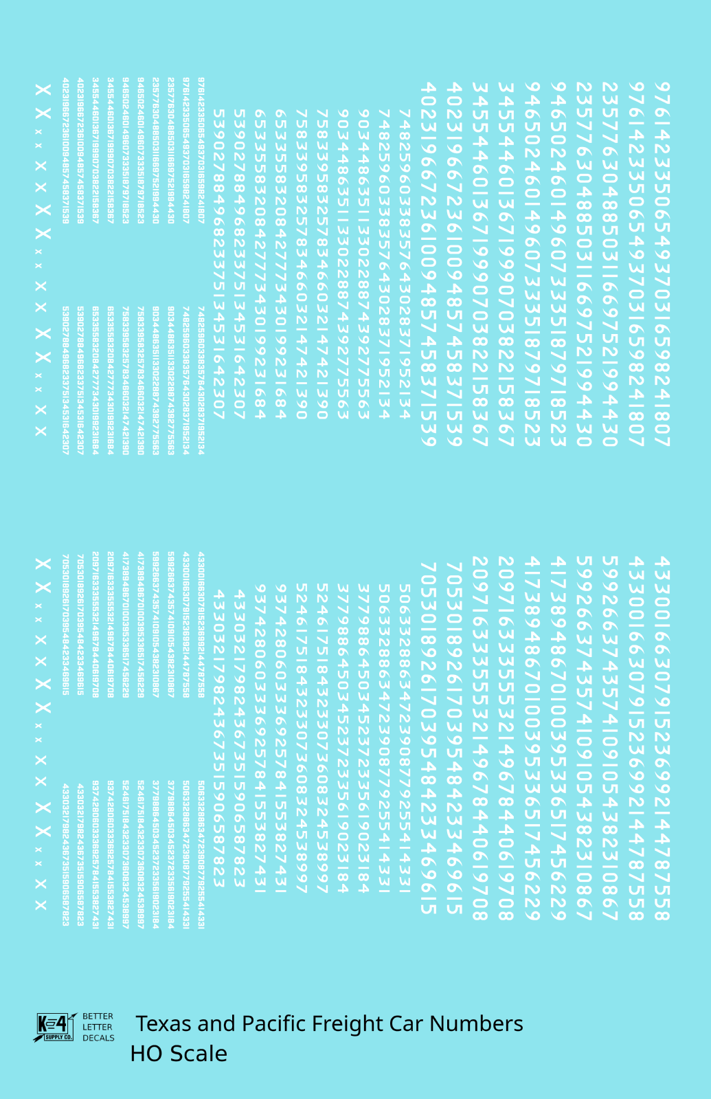 Texas and Pacific Style Numbers  White 10, 7 and 4 Inch Renumber