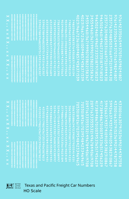 Texas and Pacific Style Numbers  White 10, 7 and 4 Inch Renumber