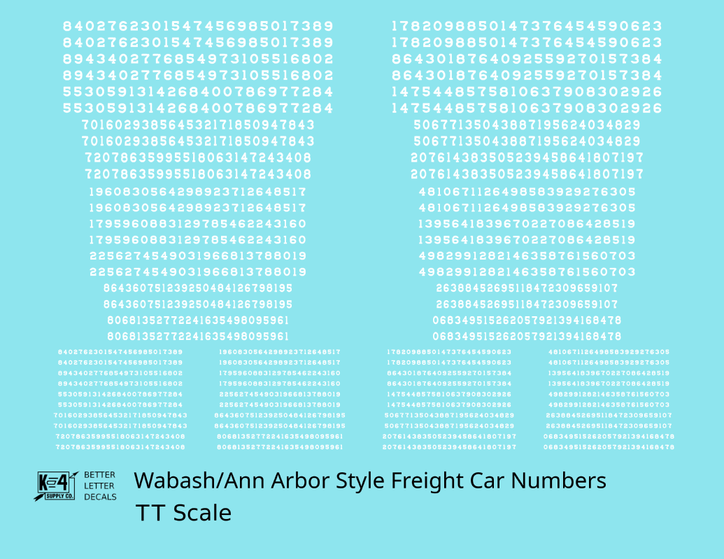 Wabash Style Numbers  White 9, 7 and 4 Inch Renumber