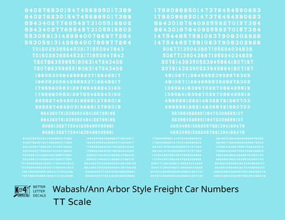 Wabash Style Numbers  White 9, 7 and 4 Inch Renumber