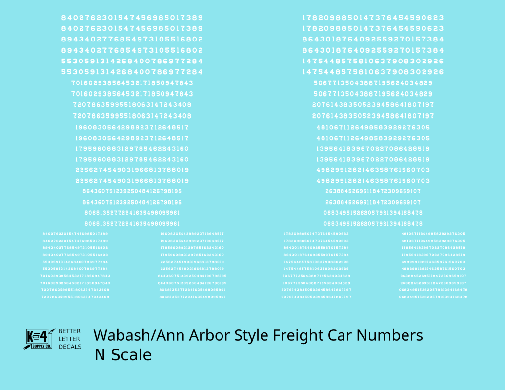 Wabash Style Numbers  White 9, 7 and 4 Inch Renumber