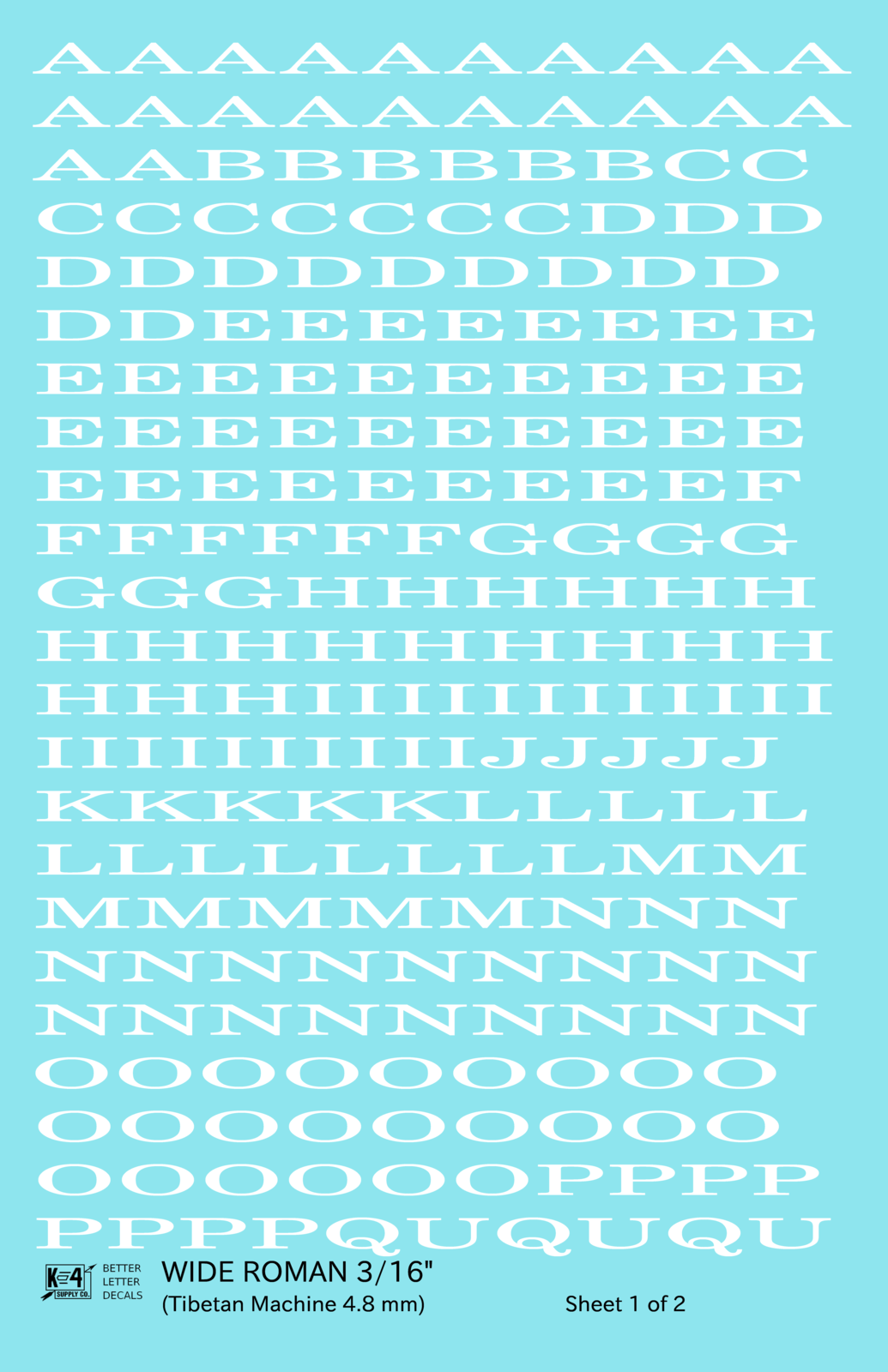 Wide Roman Letter Number Alphabet