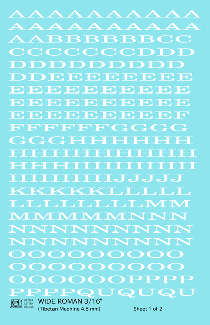 Wide Roman Letter Number Alphabet