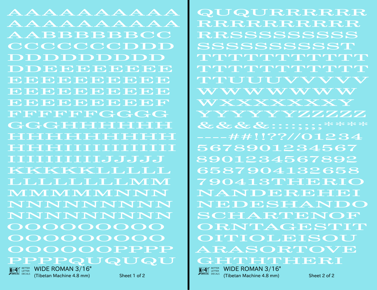 Wide Roman Letter Number Alphabet