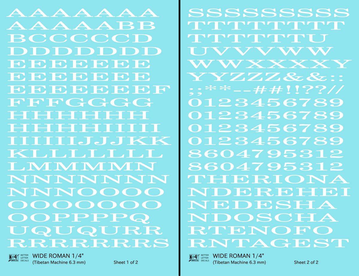 Wide Roman Letter Number Alphabet