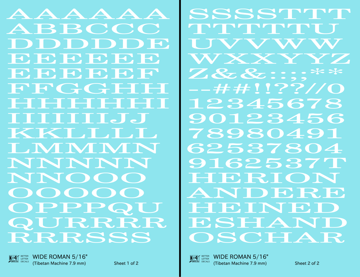 Wide Roman Letter Number Alphabet