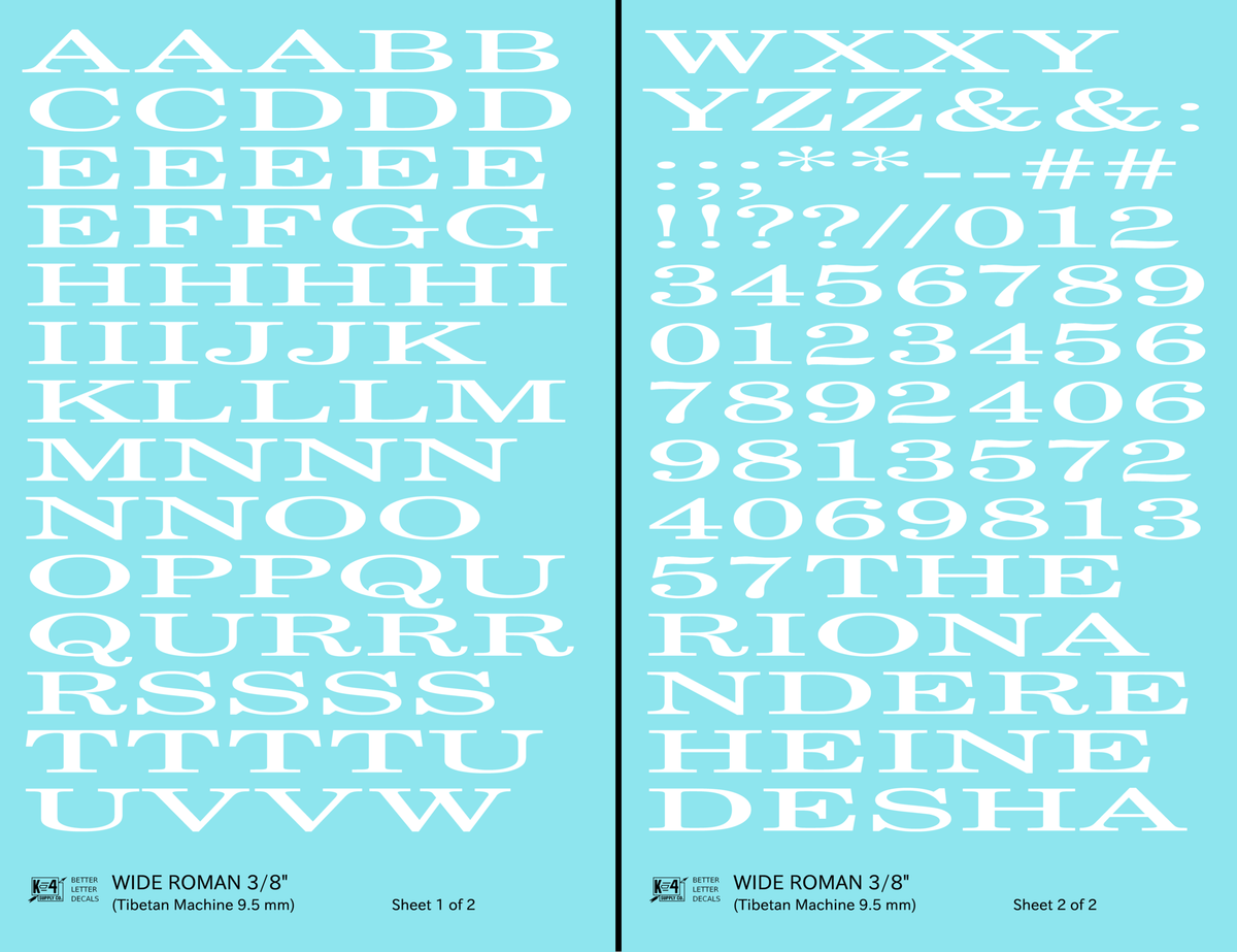 Wide Roman Letter Number Alphabet