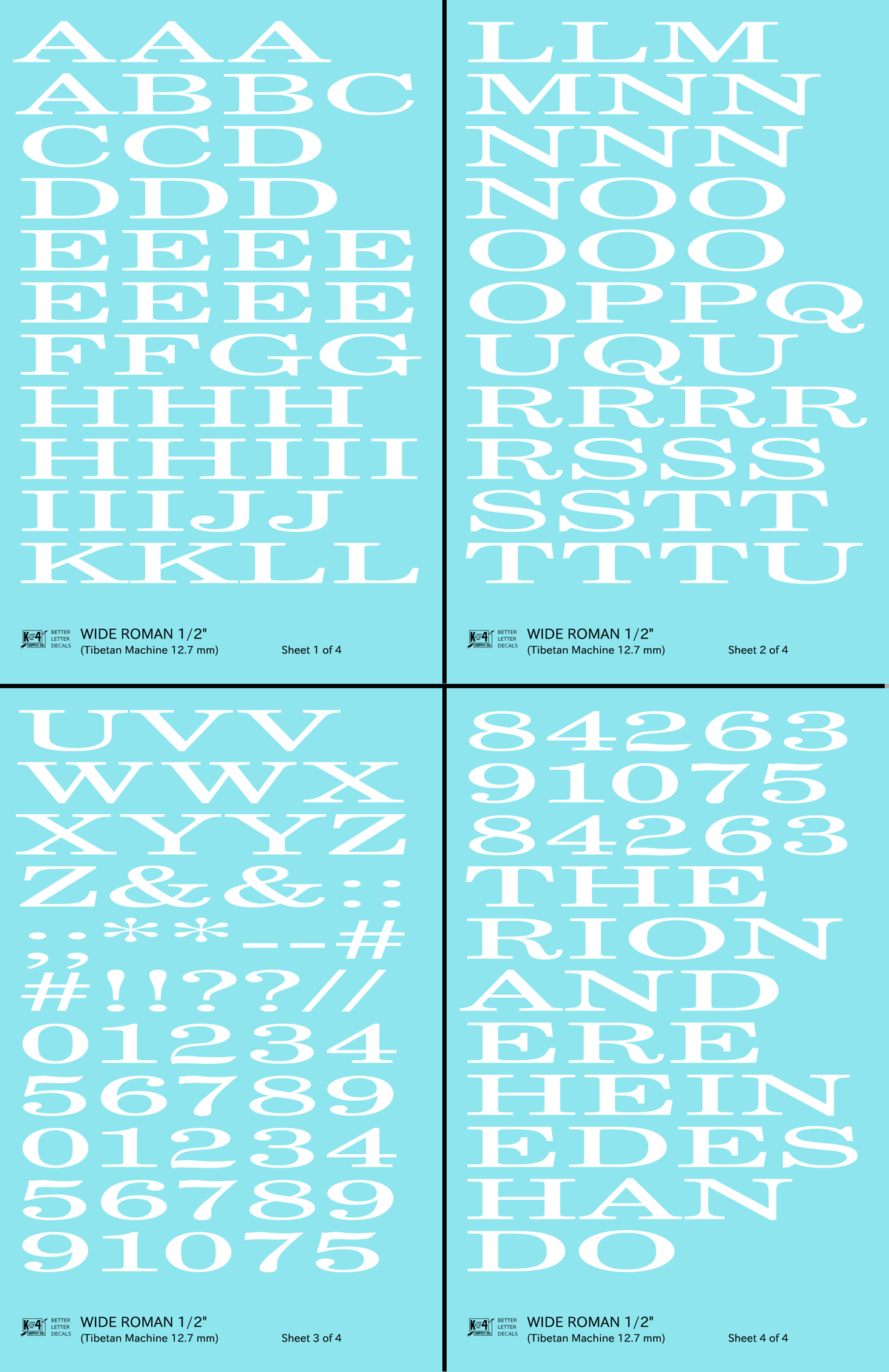 Wide Roman Letter Number Alphabet