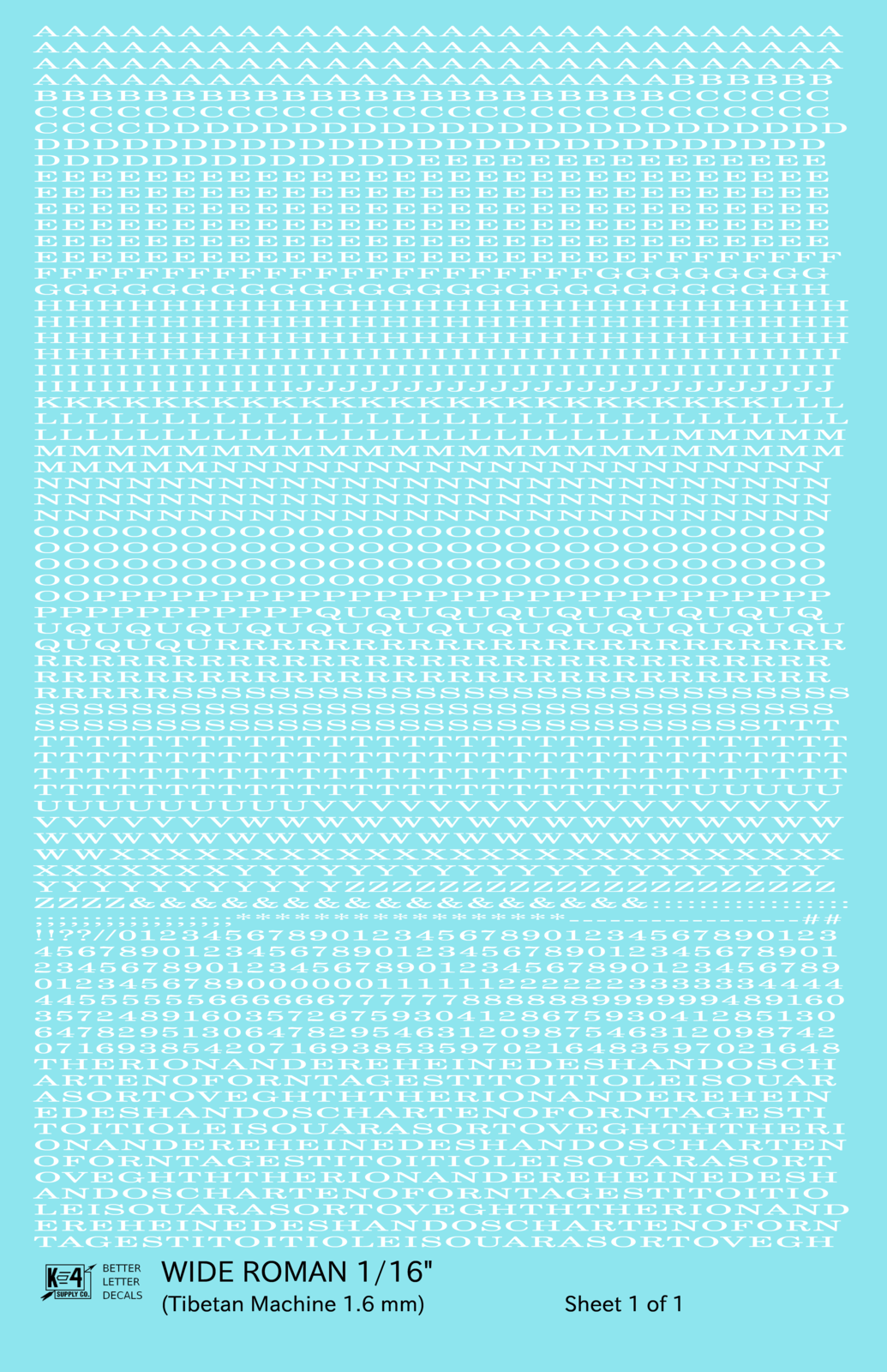 Wide Roman Letter Number Alphabet